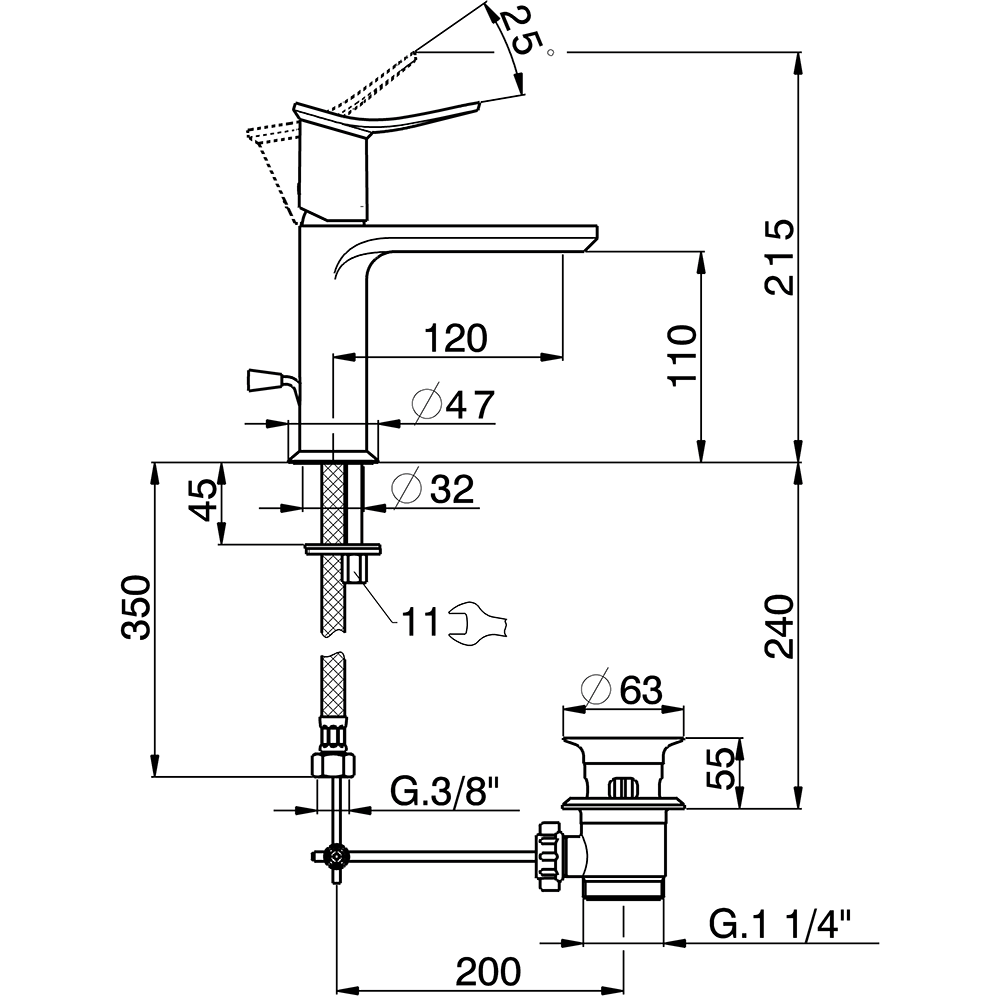 HUBER Harlock Смеситель однорычажный для раковины на 1 отверстие с донным клапаном, цвет белый матовый