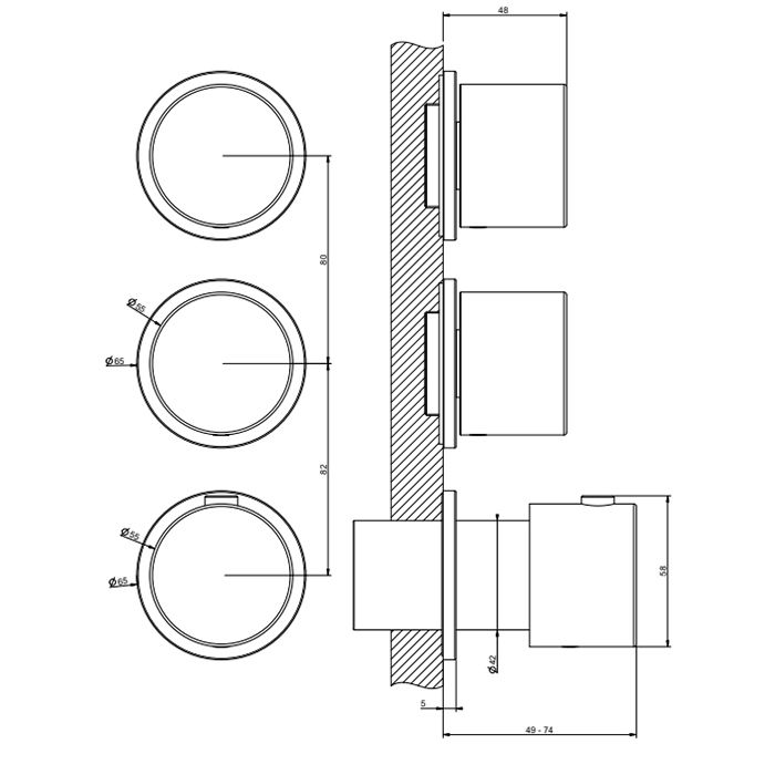 GESSI HABITO Смеситель настенный встраиваемый, термостатический, с 2 запорными вентилями, термостатический, цвет хром