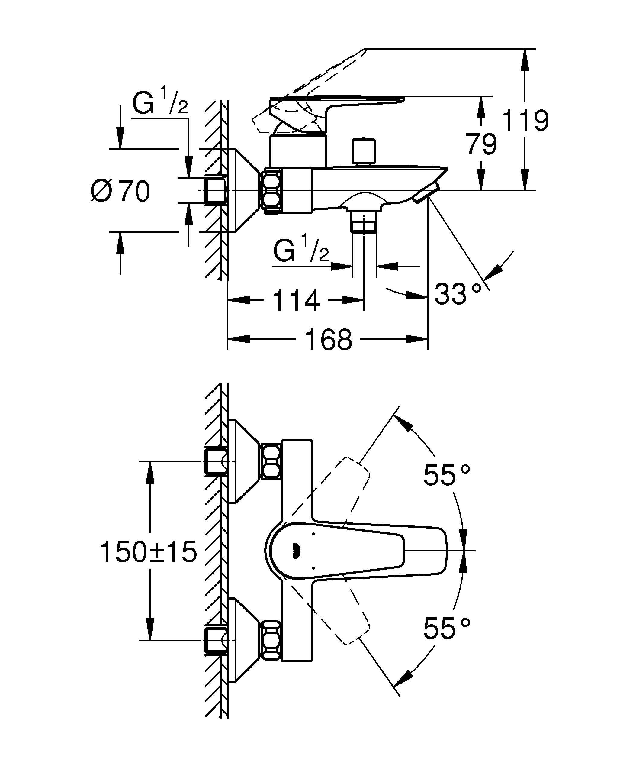 Смеситель для ванны с душем  GROHE START EDGE 24198001 (хром, L-16,6), шт Смеситель для ванны с душем  GROHE START EDGE 24198001 (хром, L-16,6), шт