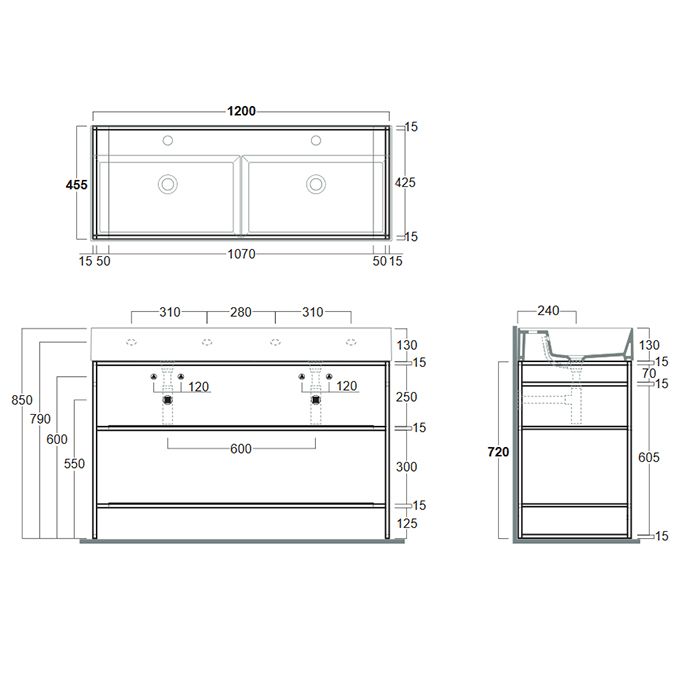 SIMAS AGILE Структура металлическая 121x46xh72 см, напольная, для раковины AG121, с 2 полками, цвет черный матовый