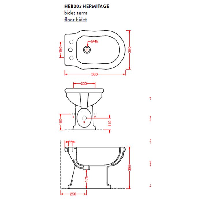 Artceram HERMITAGE биде напольное 55*36см с 1 отв под смеситель с креплением, цвет белый