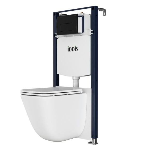 Комплект 3в1: подвесной унитаз, инсталляция и черная клавиша смыва IDDIS Basic (BASTQ02i73)