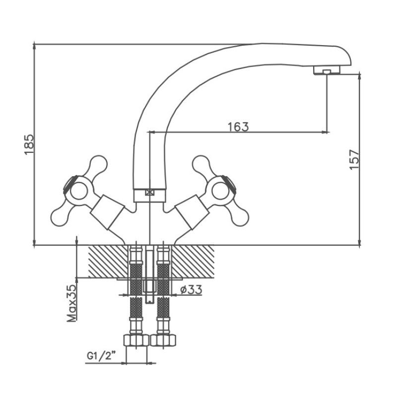 Смеситель для кухни Cron CN4408, хром