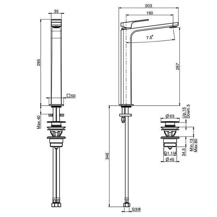 Fima Carlo Frattini Fit Смеситель для раковины, на 1 отв., высокий h: 29см., с донным клапаном, цвет: хром