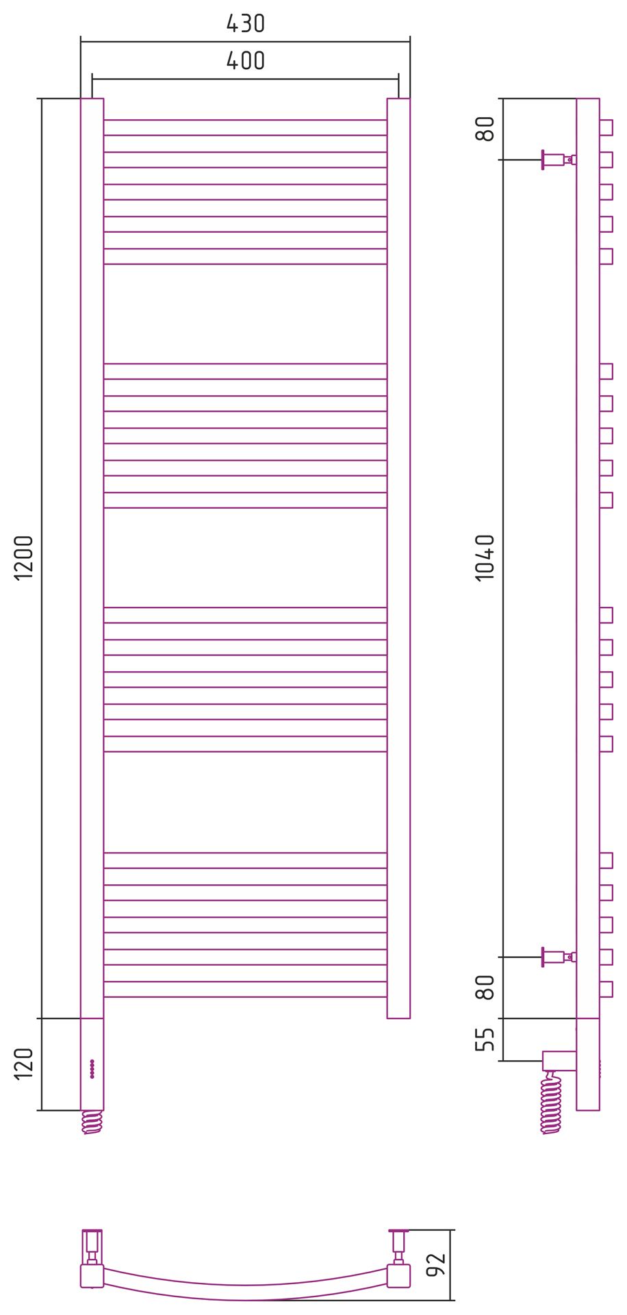 Полотенцесушитель электрический АРКУС 3.0 1200х400 МЭМ левый (Без покрытия)