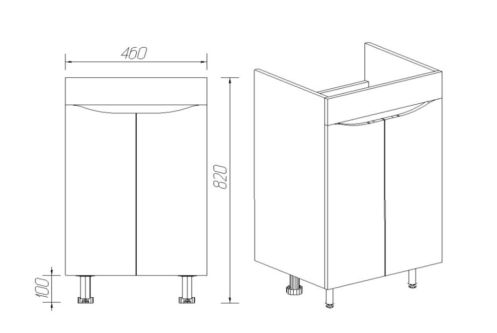 Тумба VIANT "Рим" 2 ств 380х460х820 под раковину .S-UM-COM50/1-w (COMO 50) (VRIM50CO-T2ST), артикул VRIM50CO-T2ST
