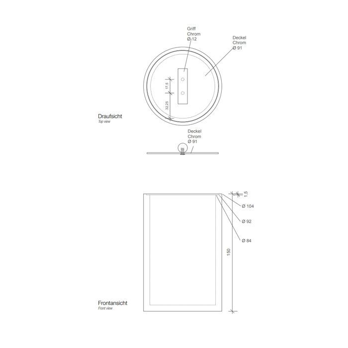 Контейнер универсальный, Decor Walther, Stone, DMD L, с крышкой, большой, ширина, мм-100, глубина, мм-100, высота, мм-165, материал-сталь нержавеющая/минеральное литье, цвет-хром/белый матовый, артикул 0971454