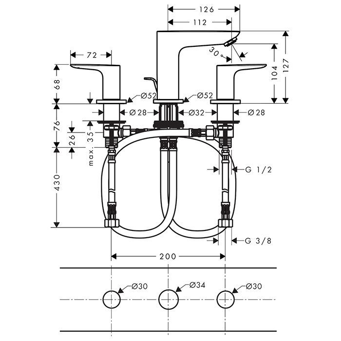 HG Talis E Смеситель для раковины 150, на 3 отв, с донным клапаном, излив 112мм, цвет: шлифованная бронза HG Talis E Смеситель для раковины 150, на 3 отв, с донным клапаном, излив 112мм, цвет: шлифованная бронза