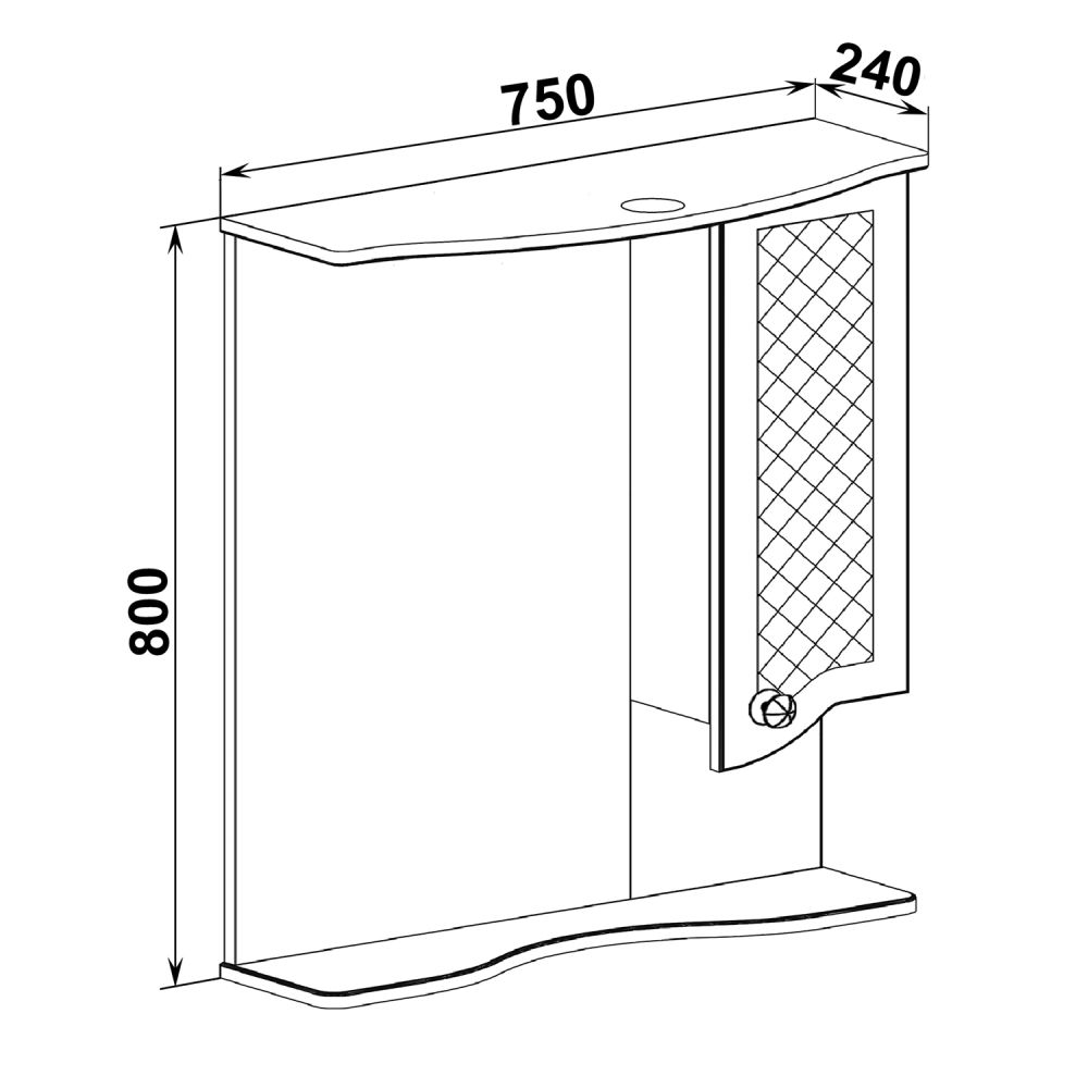 Зеркальный шкаф Runo правый Милано 75 (УТ000002098), артикул УТ000002098