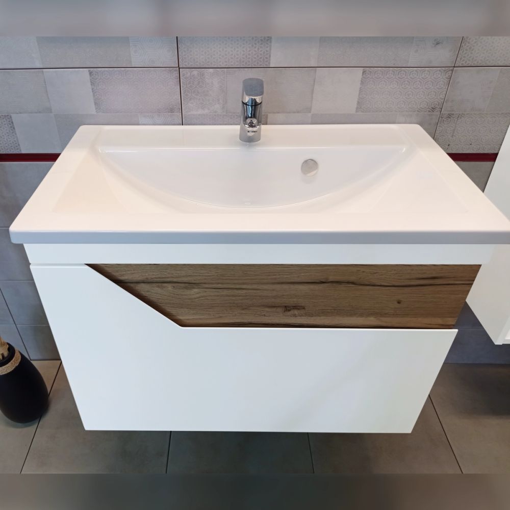 Тумба под раковину подвесная Бриклаер Брайтон белый/дуб, 80 см, артикул 4627125415821