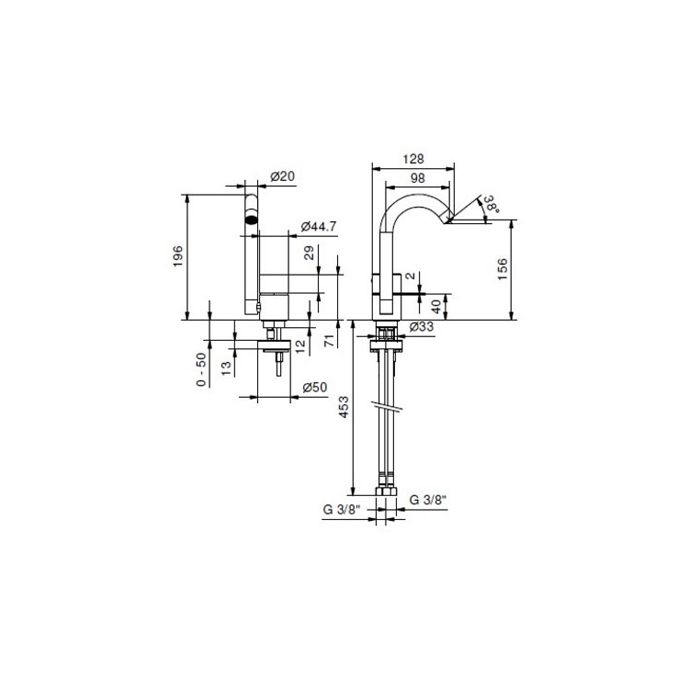 FANTINI AA/27 Смеситель для раковины на 1 отверстие, однорычажный, без донного клапана, цвет Матовая натуральная сталь