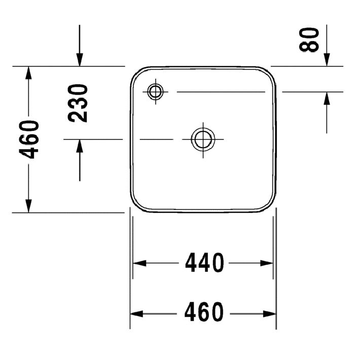 Duravit Starck 1 Раковина Раковина, с 1 отв. на подиуме для смесителя,  шлифованный вариант, без перелива, 460x460мм, Цвет: Белый