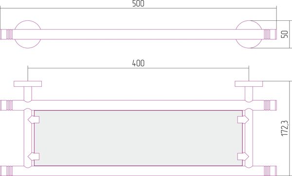 Полка, Сунержа, КАНЬОН, ширина, мм-500, глубина, мм-173, высота, мм-50, тип установки-настенный, материал-нержавеющая сталь/стекло, крепления в комплекте, цвет-золото