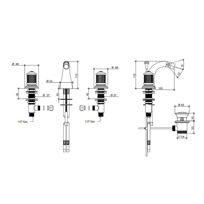 Bongio Impero Смеситель для биде, цвет золото/Swarovski