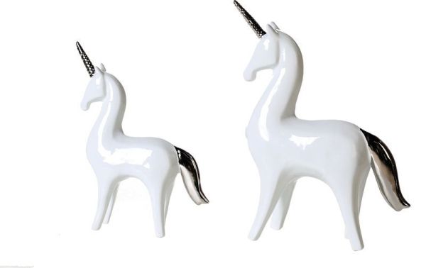 Casablanca, керамическая фигурка большая "Единорог", цвет бело-серебристый