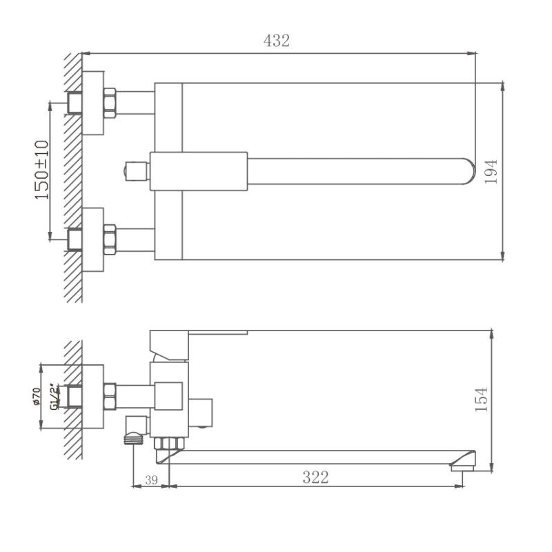 Смеситель для ванны Haiba HB22803, сталь