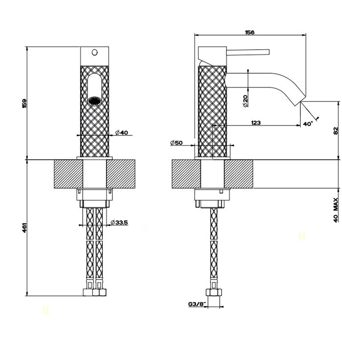 GESSI 316 Смеситель для раковины на 1 отверстие без донного клапана, излив 123мм, цвет: steel brushed