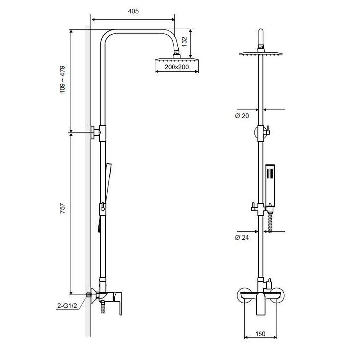 Система для душа наружного монтажа EXCELLENT Rain Glad ARAC.1181CR (хром)