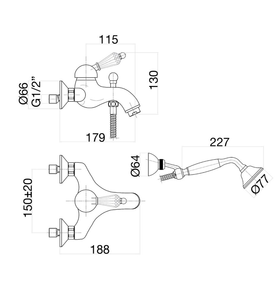 Смеситель для ванны Fiore IMPERIAL-SKY  (SWAROVSKI®) 82CO5104, хром/золото, артикул 82CO5104