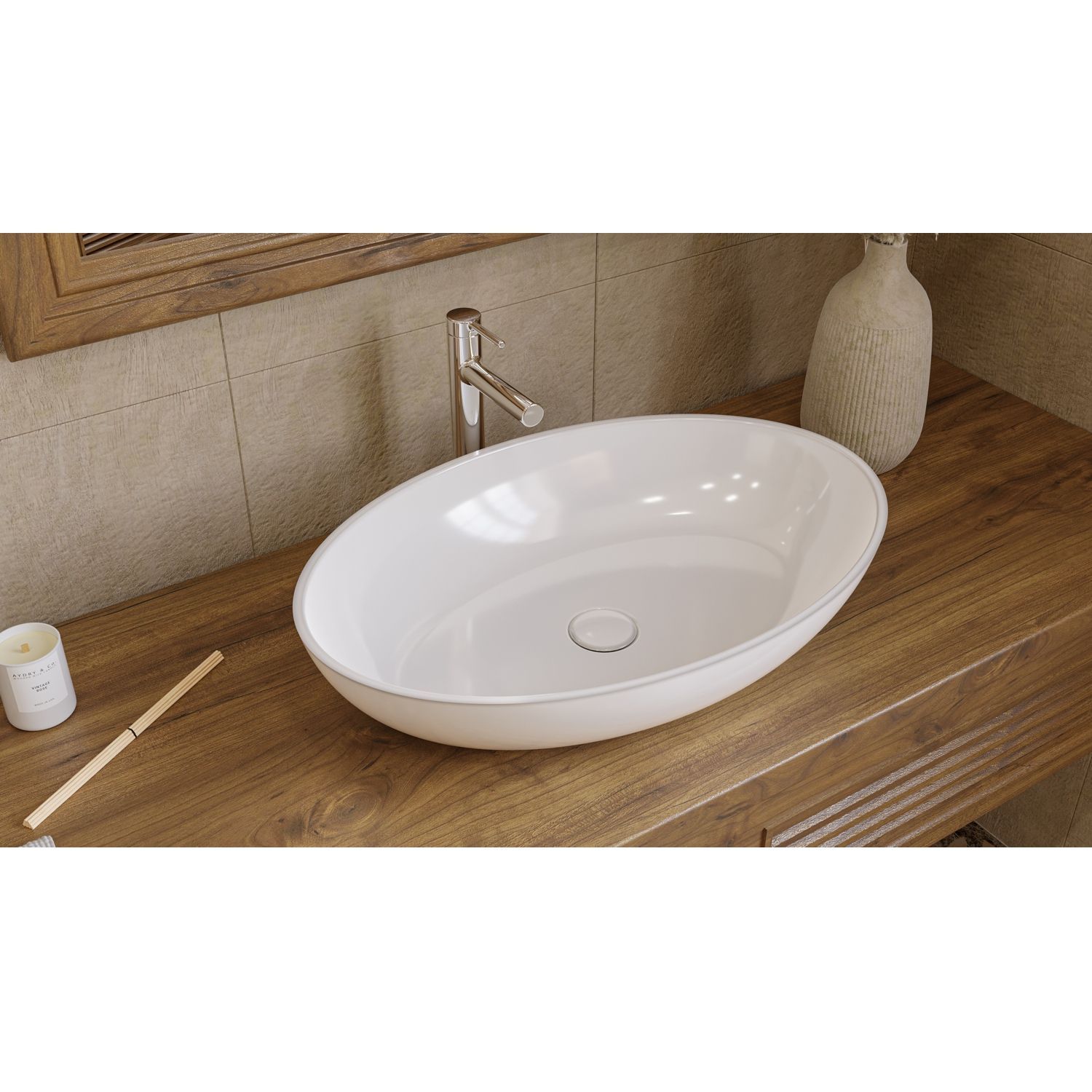 Умывальник WHITECROSS Citrine 60x40 (белый глянец) иск. камень Умывальник WHITECROSS Citrine 60x40 (белый глянец) иск. камень