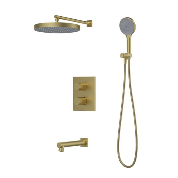 Душевая система IDDIS Duna с тропическим, ручным душем и изливом, термостат, матовое золото (DUNMGSTi68)