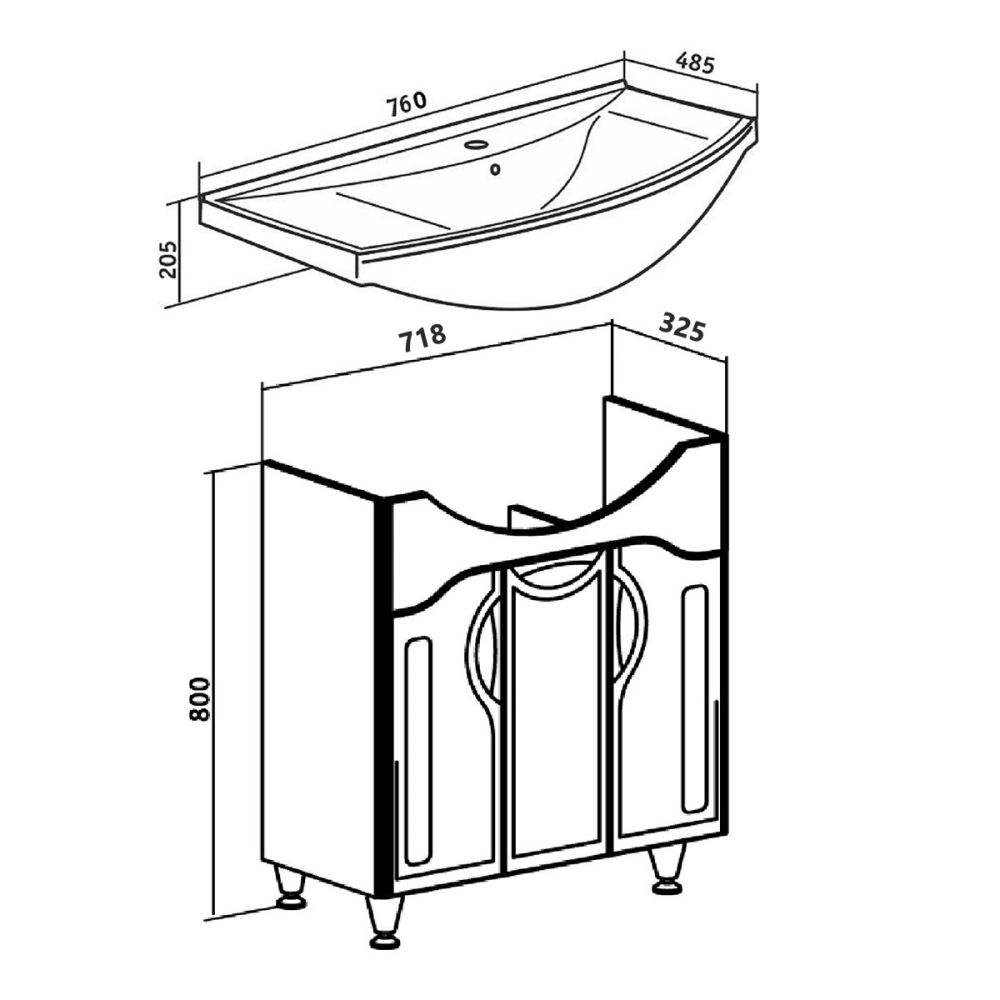 Тумба Runo Толедо 75 под умывальник УТ000001575 (Стиль 75) (00000001039), артикул 00000001039