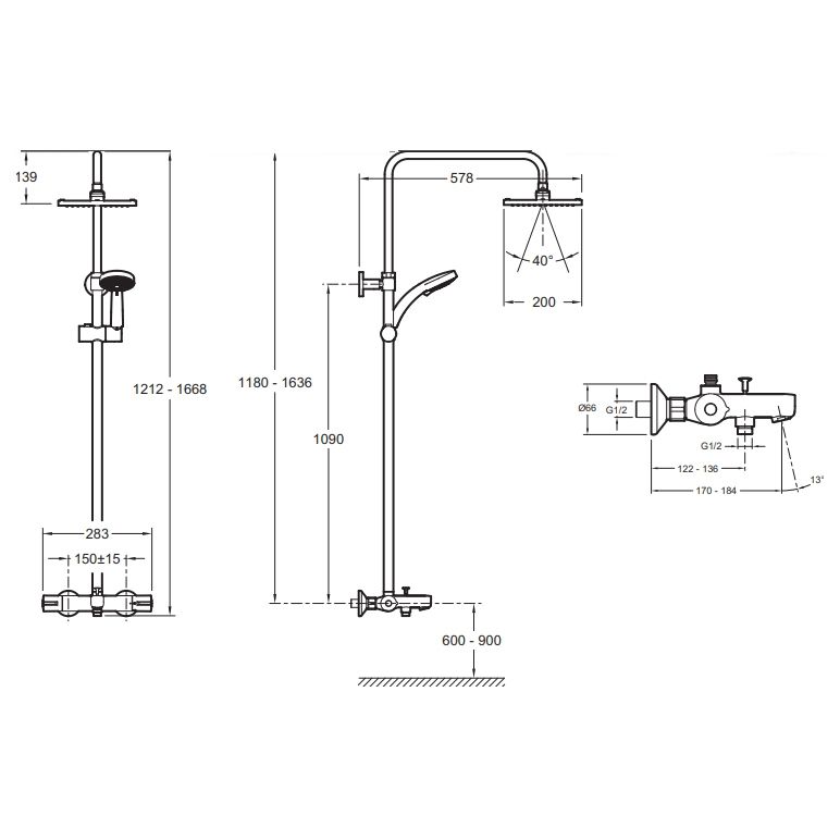 Душевая система JACOB DELAFON JULY E78192-CP (хром, металл/пластик, 160-см, квадратная), шт