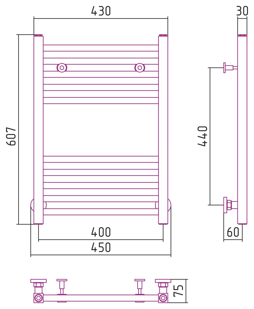 Полотенцесушитель водяной МОДУС 600х400 (Без покрытия) Полотенцесушитель водяной МОДУС 600х400 (Без покрытия)