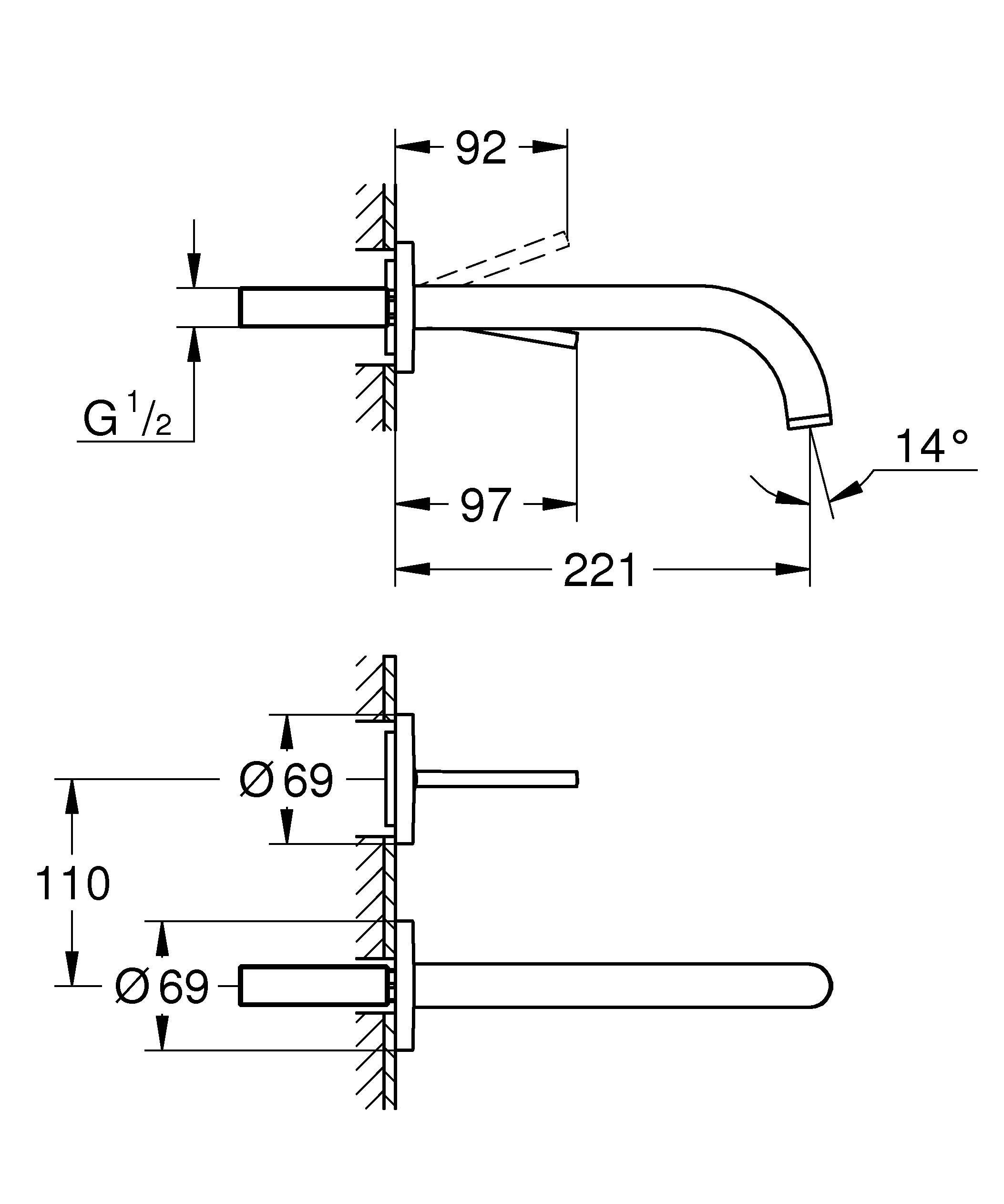 Смеситель для раковины на 2 отверстия GROHE Atrio New Joy, настенный монтаж (19918DC3) Смеситель для раковины на 2 отверстия GROHE Atrio New Joy, настенный монтаж (19918DC3)
