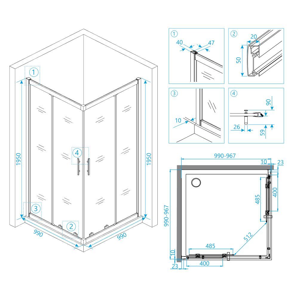 Душевой уголок RGW HO-31 (1000x1000, Прозрачное)