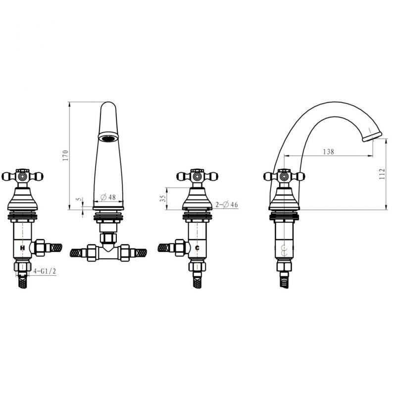 Смеситель для раковины на 3 отверствия MEDICI Presente