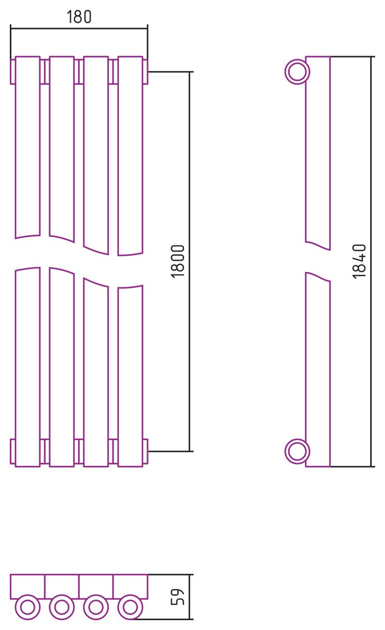 Отопительный радиатор ЭСТЕТ-0 н/ж 1800х180 / 4 сек (Состаренная Латунь)