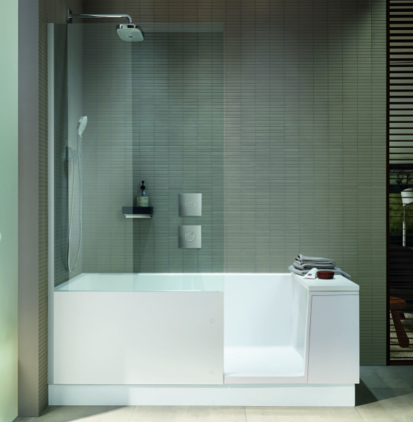 DURAVIT Shower + Bath Bathtub Ванна 1700х750хh2105 мм, с входн дверью и душевой шторкой ЗЕРКАЛЬНОЙ, SX - левосторонняя, цвет: белый (без слива-перел)