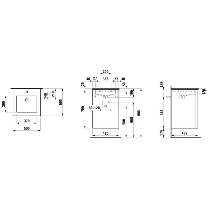 Laufen Pro S Комплект, раковина и база 1000х500х610 мм, с 1 отв под смеситель,с 2 ящиками с мех. push-and-pull, белый глянцевый