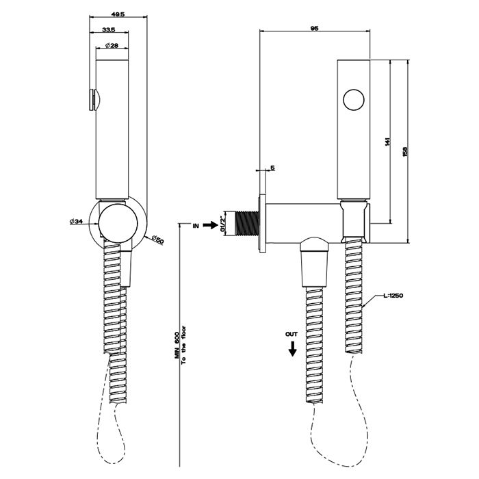 Gessi Ingranaggio Гидроёршик настенный на 1/2", цвет: Black XL Gessi Ingranaggio Гидроёршик настенный на 1/2", цвет: Black XL