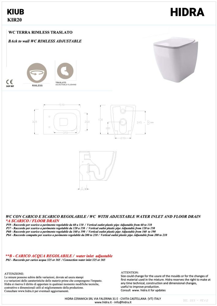 Hidra Kiub, напольный безободковый унитаз c крепежом, 54x36,5 см, цвет белый глянцевый, артикул KIR20/001