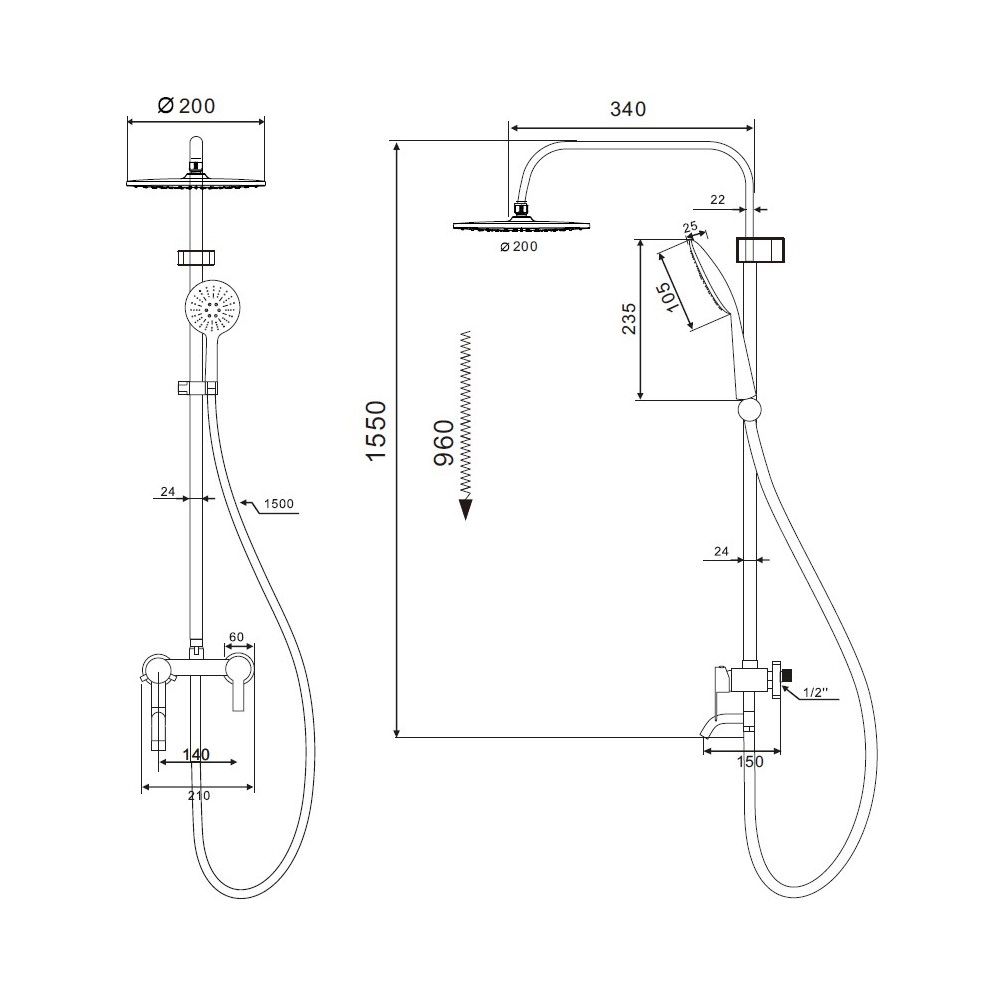 Душевая система D-Lin D10A16, хром