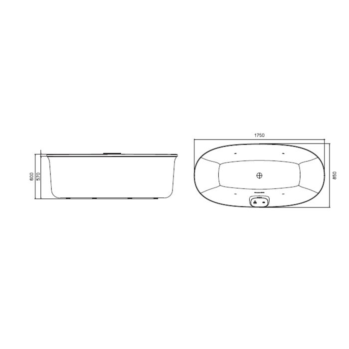 Jacuzzi Arga  Ванна 175x85x57 см отдельностоящая, Swirlpool Illumatherapy™4 форсунки, подсветка Rainbow, цвет белый глянцевый