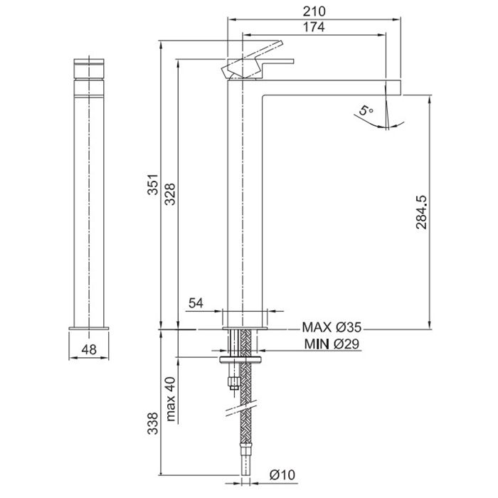 Fantini Mare Смеситель для раковины, 1 отв., без донного клапана, излив 175мм, цвет: хром
