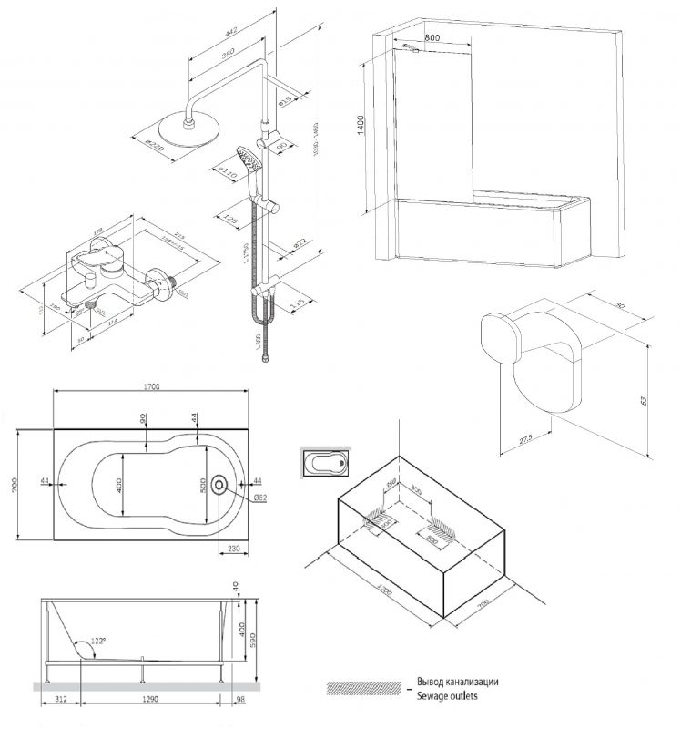 Комплект акриловой ванны AM.PM X-Joy 170х70 WK88ED без гидромассажа с душевой системой со шторкой и аксессуарами Комплект акриловой ванны AM.PM X-Joy 170х70 WK88ED без гидромассажа с душевой системой со шторкой и аксессуарами