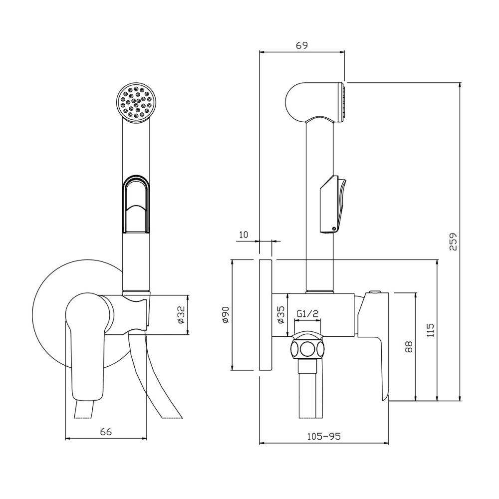 Смеситель с гигиеническим душем Rossinka W встраиваемый хром/белый (W25-51), артикул W25-51
