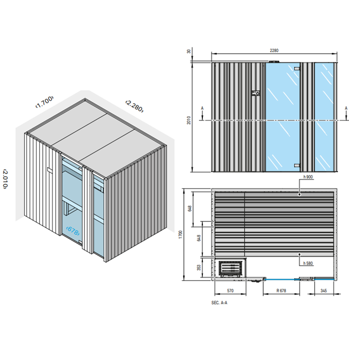 Effegibi Auki 60 Био-Сауна 228x170xh201см, отделка: канадский хемлок