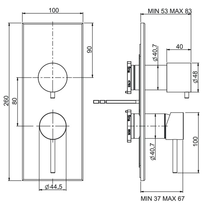 FIMA|Carlo Frattini Spillo Steel Смеситель для душа встроенный, с переключателем на 2/3 источника, внешняя часть, цвет INOX, артикул F3079X6INOX