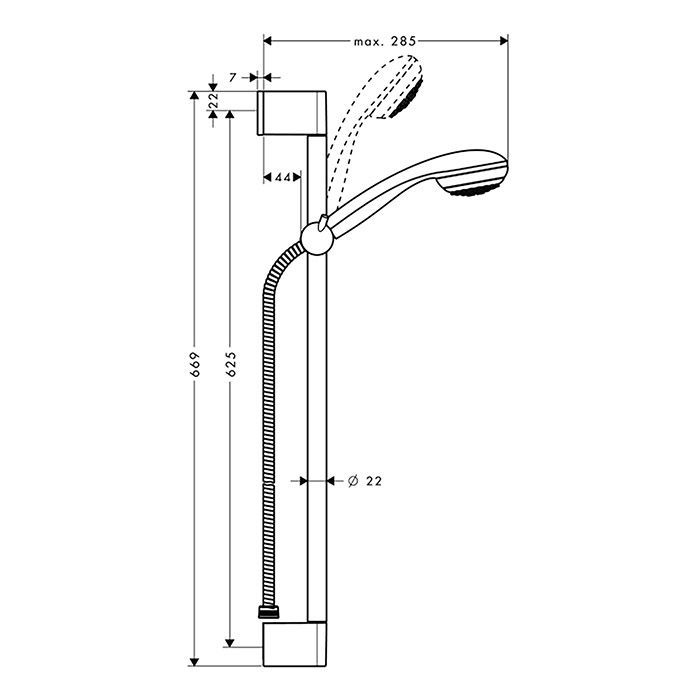 Душевой гарнитур, Hansgrohe, Crometta 85, размер штанги, мм-650, размер шланга, мм-1600, размер душевого диска, мм-85, форма лейки-круглая, количество режимов-1, тип струи-обычная, держатель ручного душа регулируется, цвет-хром Душевой гарнитур, Hansgrohe, Crometta 85, размер штанги, мм-650, размер шланга, мм-1600, размер душевого диска, мм-85, форма лейки-круглая, количество режимов-1, тип струи-обычная, держатель ручного душа регулируется, цвет-хром