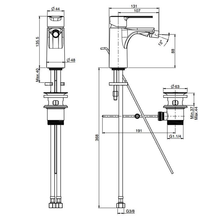 Fima Carlo Frattini Mast Смеситель для биде, на 1 отв., с донным клпаном, цвет: хром