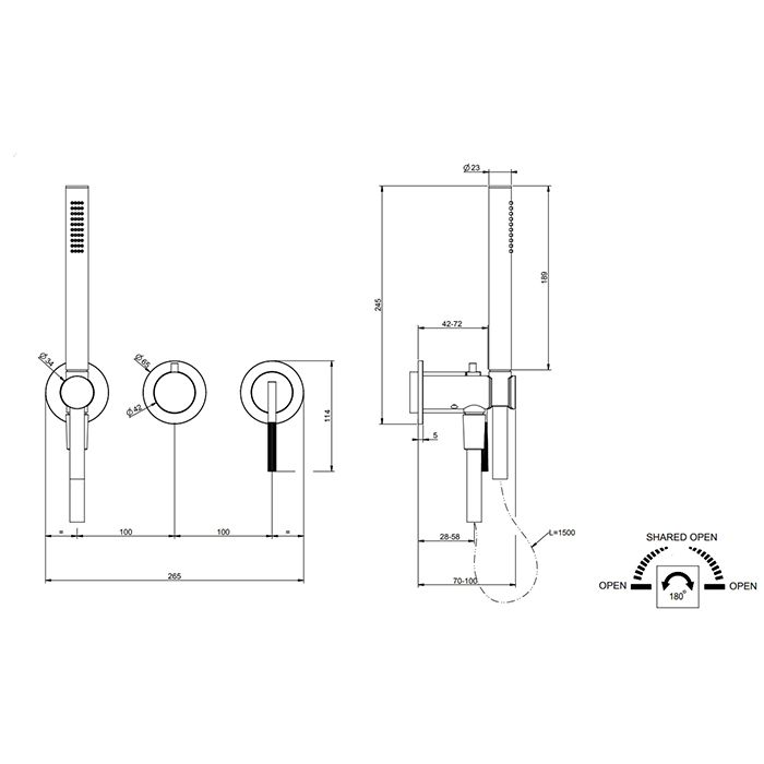 GESSI INGRANAGGIO Смеситель встраиваемый, однорычажный, с переключат, держатель с подводом воды, ручн душ, шланг 1500 мм, цвет Black Metal PVD