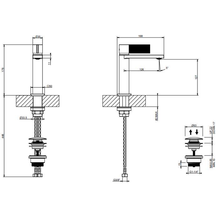GESSI  INVERSO DIAMANTATO Смеситель для раковины с донным клапаном "Stop&Go" и соединительными шлангами, цвет: хром