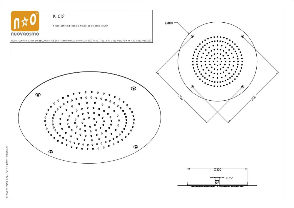 Graffio Kings, круглая потолочная душевая головка 40 см, 1 режим: дождь, цвет хром