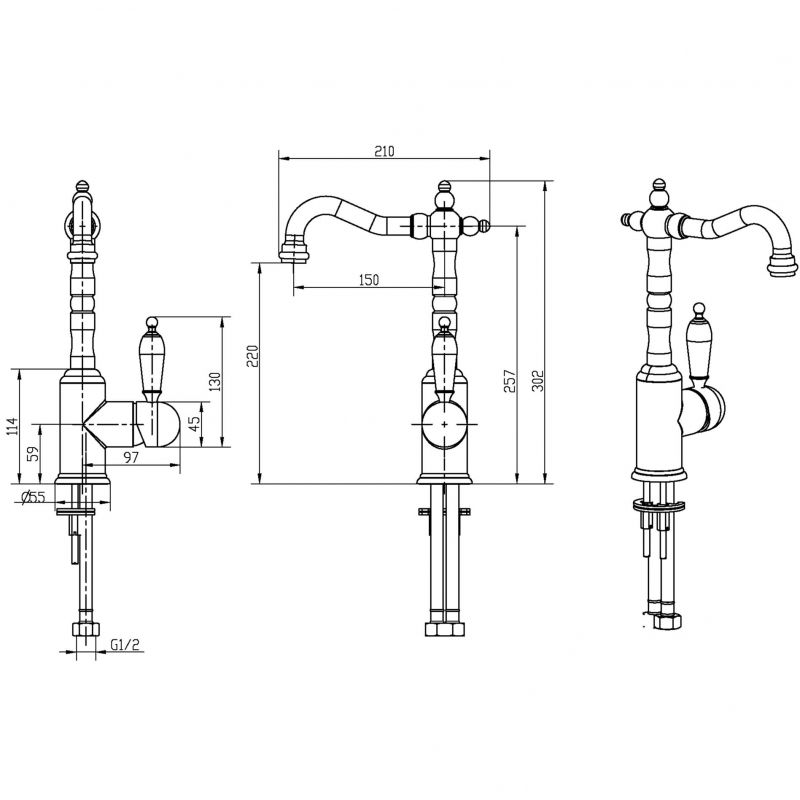 Смеситель для умывальника, высокий CRYSTAL, золото_Комплект, артикул 282-CRST