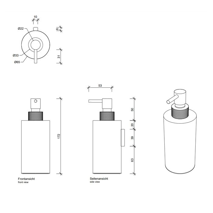 Дозатор для жидкого мыла, Decor Walther, Club, механический (нажимной), ширина, мм-60, глубина, мм-70, высота, мм-175, тип установки-настенный, материал колбы-латунь, цвет колбы-бронза темная, цвет дозатора-золото матовое, артикул 0856041